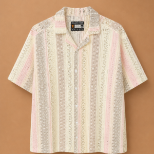 DV  Vintage Neck Pastel Lace-Stripe Shirt