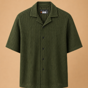 Vintage Olive Textured Button-Up Shirt
