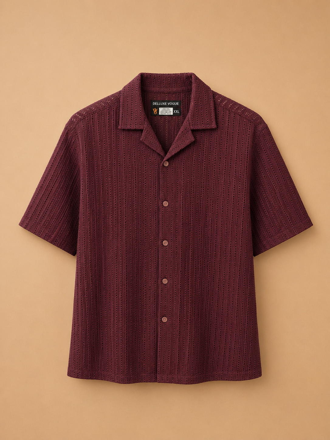 DV Vintage Neck Burgundy Textured Shirt