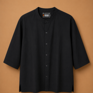 Delluxe Vogue Midnight Black Three-Quarter Linen Shirt