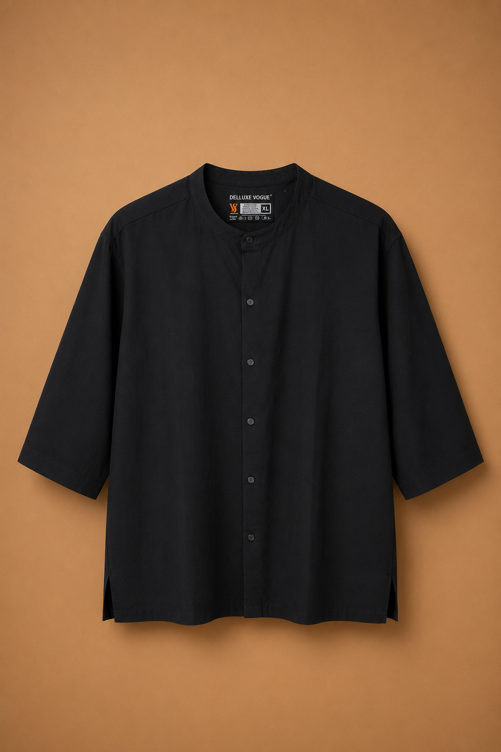 Delluxe Vogue Midnight Black Three-Quarter Linen Shirt